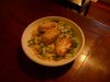 Pan-fried AJ with asparagus, peas and a lemon-cream sauce on fresh fettuccine 